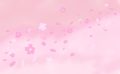 水彩画イラスト。風に舞う桜の花びら。春の桜の花イラスト。淡いピンク色と桜の背景。Watercolor illustration. Cherry blossom petals dancing in the wind. Spring cherry blossom illustration. Pale pink and cherry blossom background.