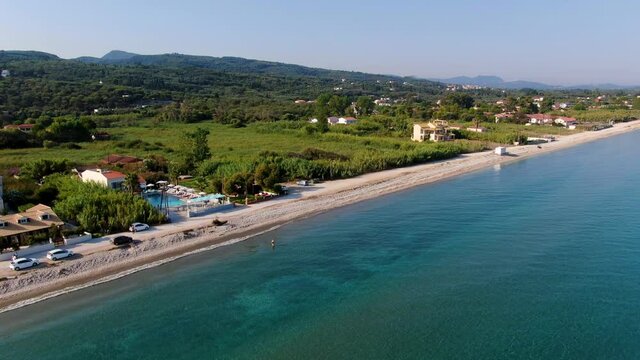 Acharavi  beach in north corfu aerial view in summer