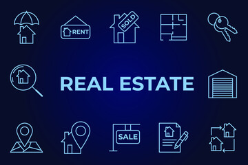 Set of Real Estate icon. Real Estate property, mortgage pack symbol template for graphic and web design collection logo vector illustration