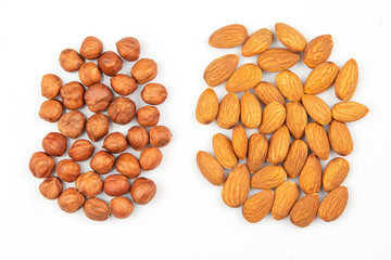 Different nuts on a white background. Vitamin wholesome food.
