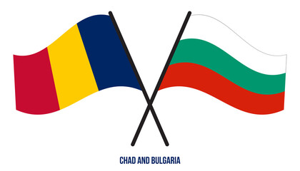 Chad and Bulgaria Flags Crossed And Waving Flat Style. Official Proportion. Correct Colors.