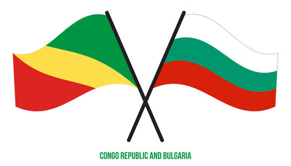 Congo Republic and Bulgaria Flags Crossed And Waving Flat Style. Official Proportion. Correct Colors