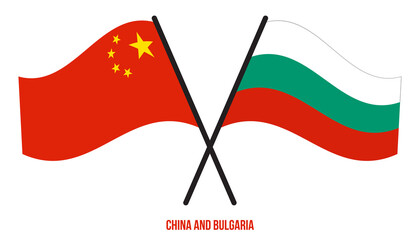 China and Bulgaria Flags Crossed And Waving Flat Style. Official Proportion. Correct Colors.