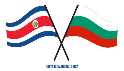 Costa Rica and Bulgaria Flags Crossed And Waving Flat Style. Official Proportion. Correct Colors.