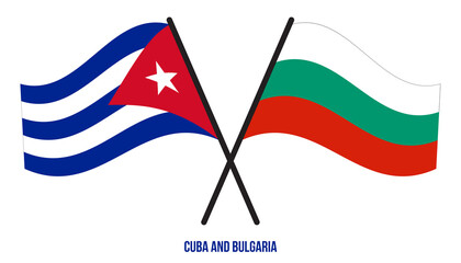 Cuba and Bulgaria Flags Crossed And Waving Flat Style. Official Proportion. Correct Colors.