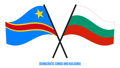 Democratic Congo and Bulgaria Flags Crossed & Waving Flat Style. Official Proportion. Correct Colors