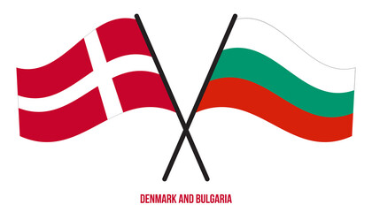 Denmark and Bulgaria Flags Crossed And Waving Flat Style. Official Proportion. Correct Colors.