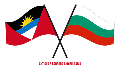 Antigua & Barbuda and Bulgaria Flags Crossed & Waving Flat Style. Official Proportion. Correct Color