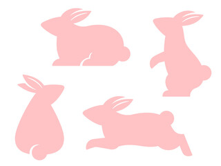 ピンクのウサギのシルエットイラストセット