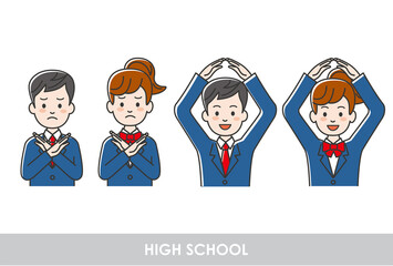 男女高校生のボディランゲージのイラスト