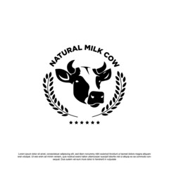 Natural milk cow logo design. Cow head with wheat vector for your brand or business