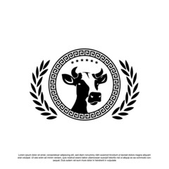 Vintage retro cow head logo design.