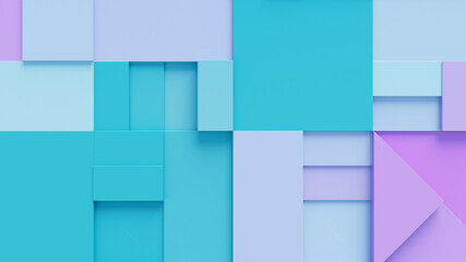Various 3D Shapes neatly organized to make a wall. Turquoise and Purple Futuristic background .
