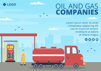 Oil Gas Industry Brochure Template Flat Design Illustration Editable of Square Background for Social Media or Greetings Card