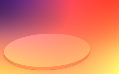 3d yellow orange and purple neon light cylinder podium minimal studio gradient colors background. Abstract 3d geometric shape object illustration render. Display for summer holiday product.