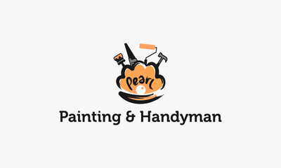 vector graphic illustration logo design for pictogram combination shell, clam, scallop and painting and handyman