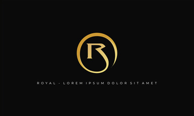 vector graphic illustration logo design for monogram letter R in a circle shape with gold lux style