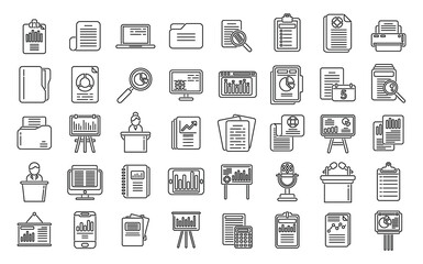 Report icons set outline vector. Performance chart
