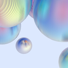 Abstract 3d object  metal balls pastel gradient color background.