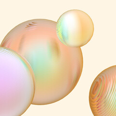 Abstract 3d object metal balls orange gold gradient colors background.