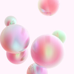 Fototapeta na wymiar Abstract 3d object metal balls pink orange gradient colors background.