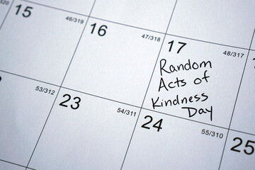 Calendar reminder about Random Acts of Kindness Day celebrated on February 17. 
