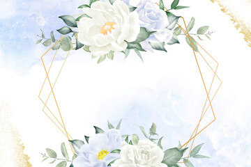 Elegant Watercolor Floral Frame Background Design with Hand Drawn Peony and Leaves