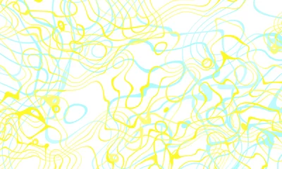 Foto op Plexiglas anti-reflex Abstract line drawing blue yellow colors pattern white background. © Mama pig