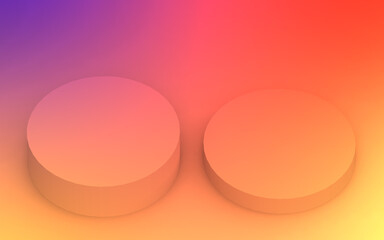 3d yellow orange and purple neon light cylinder podium minimal studio gradient colors background. Abstract 3d geometric shape object illustration render. Display for summer holiday product.