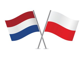 Netherlands and Poland flags. Netherlandish and Polish flags isolated on white background. Vector illustration.