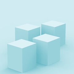 Abstract 3d blue cube and box podium minimal scene studio background.