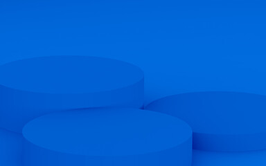 Abstract 3d blue color cylinder podium minimal studio background.