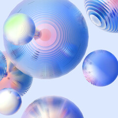 Abstract 3d object  metal balls pastel gradient color background.