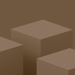 3d brown cube and box podium minimal scene studio background. Abstract 3d geometric shape object illustration render. Natural color tones.