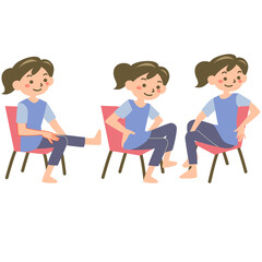 椅子に座って体操をする女性