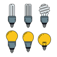 Light Bulb Doodle Illustration Collection, Simple Line Art Lamp Vector Design With Cartoon Style 