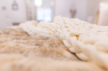 bedding braided quilt with fur accent