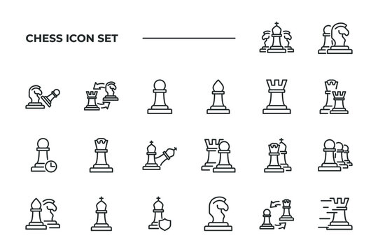 simple set of Chess vector icons with editable line styles covering king, queen, knight and other. isolated on white background. 