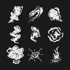 Comic Smoke Effect Energy Explosion Motion Vector Design Set, Cloud Steam Blast Pop Art Doodle Cartoon Illustration