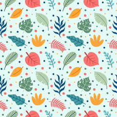 Simple Beautiful Floral Botanical Leafs Element Seamless Pattern Background Texture Vector Design, Decorative Tropical Leaves Illustration