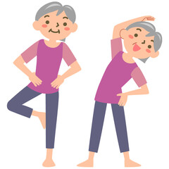 体操をするシニア女性