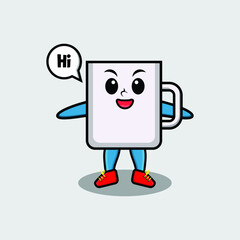 Cute cartoon coffee tea cup character with happy expression in modern style design for t-shirt, sticker, logo element, poster