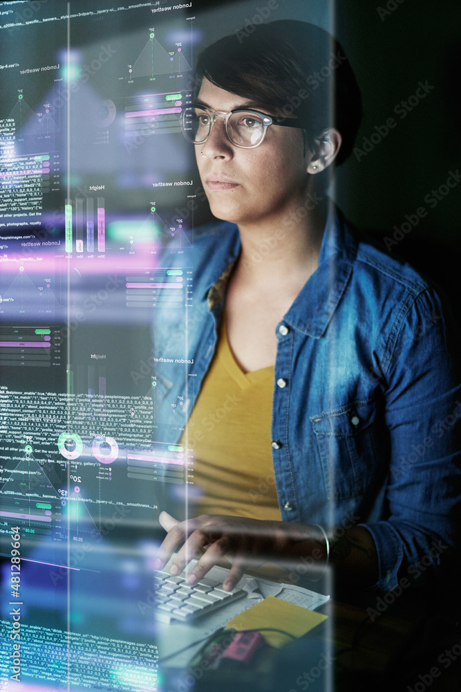 Fototapete Writing code and developing software. Cropped shot of a young computer programmer looking through data.