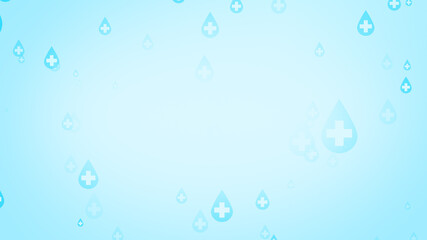 Medical health cross white on blue sanitizer drop pattern background.