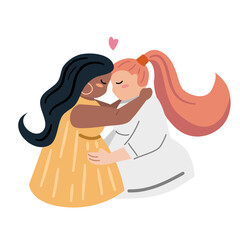 Plus Size, overweight Couple Lesbian in love, hand draw cartoon flat vector illustration for LGBT and Pride day concept.
