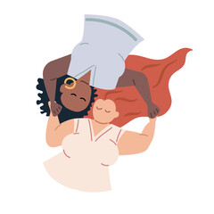 Plus Size, overweight Couple Lesbian in love, hand draw cartoon flat vector illustration for LGBT and Pride day concept.