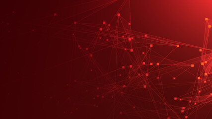 Fototapeta premium Abstract red polygon tech network with connect technology background. Abstract dots and lines texture background. 3d rendering.