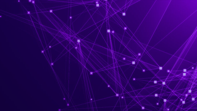 Abstract purple violet polygonal 3d rendering network technology background. © Papapig