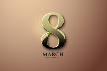 8 March women's day with luxury gold numbers