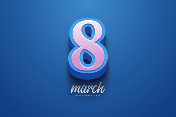 8 March women's day with realistic 3d blue numbers